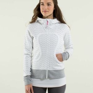 Lululemon Scuba Hoodie Lined Hood Chevron Dot White Gray